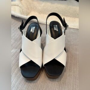 Chunk Heel White Crisscross Slingback Sandals